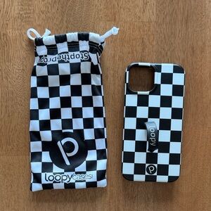 Loopy Case Black & White Checkered Phone Case with Loopy Strap